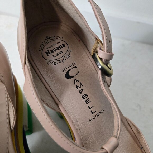 Jeffrey Campbell Salvatore Size 9 Rainbow Peep Toe Disco Leather Platforms Shoes - Picture 10 of 16